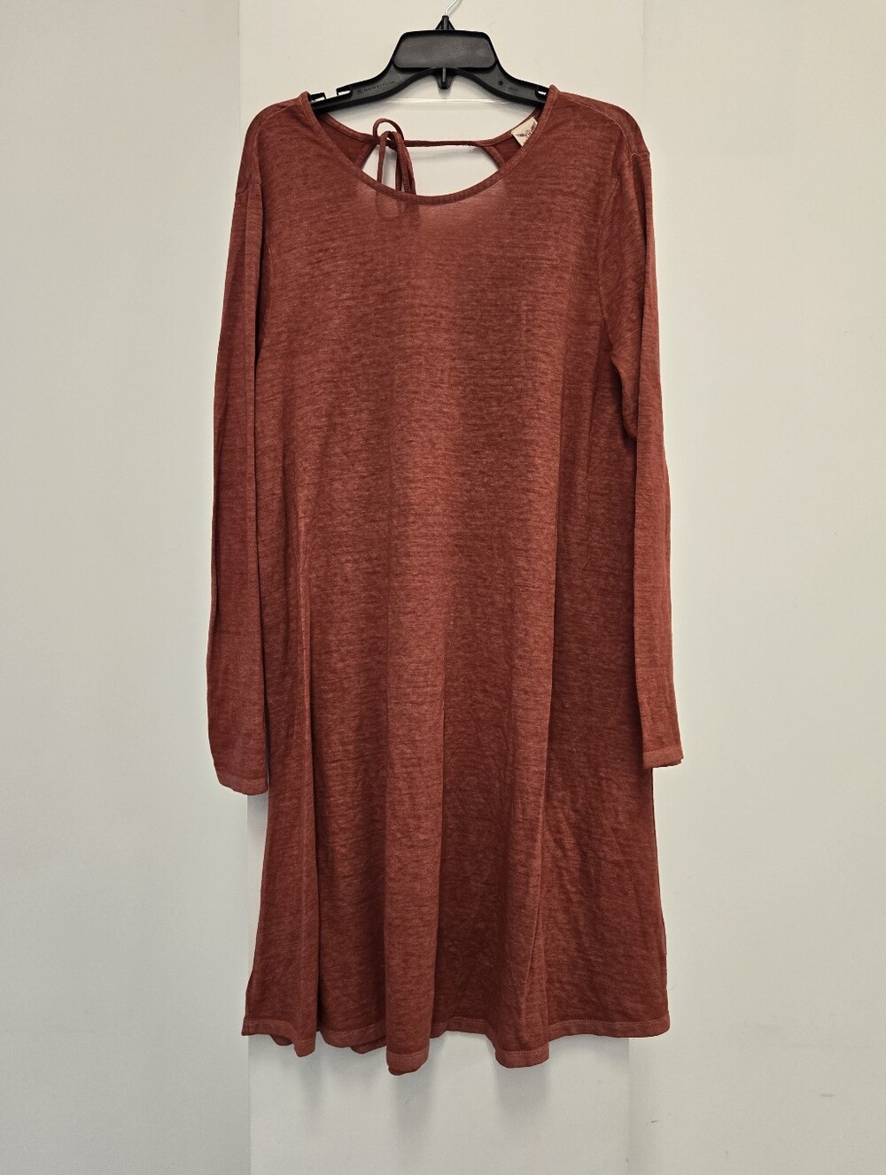 Faded Glory Long Sleeve Rust Tie-Back Swing Dress